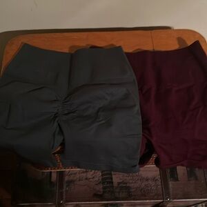 Exercise shorts, butt scrunched 2 pairs